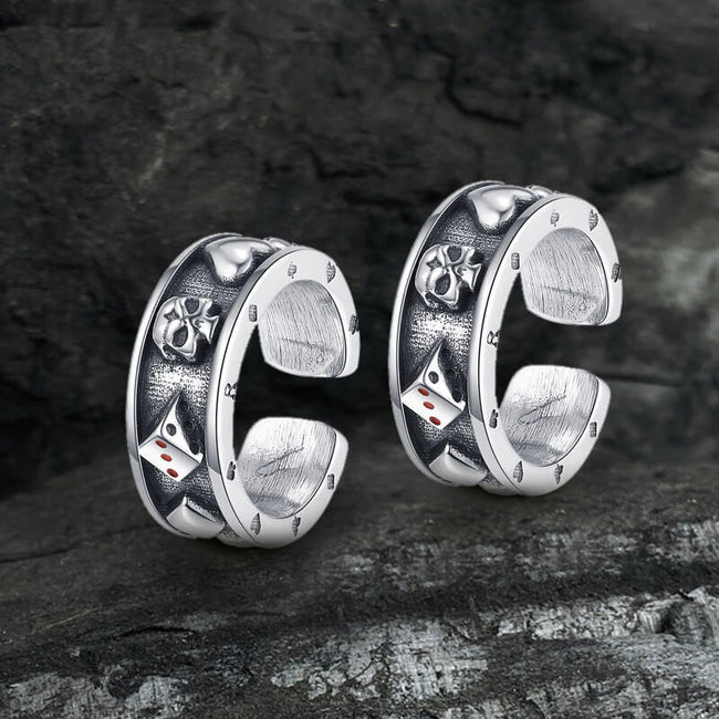 Poker Skull Sterling Silver Ear Cuffs Hover Image