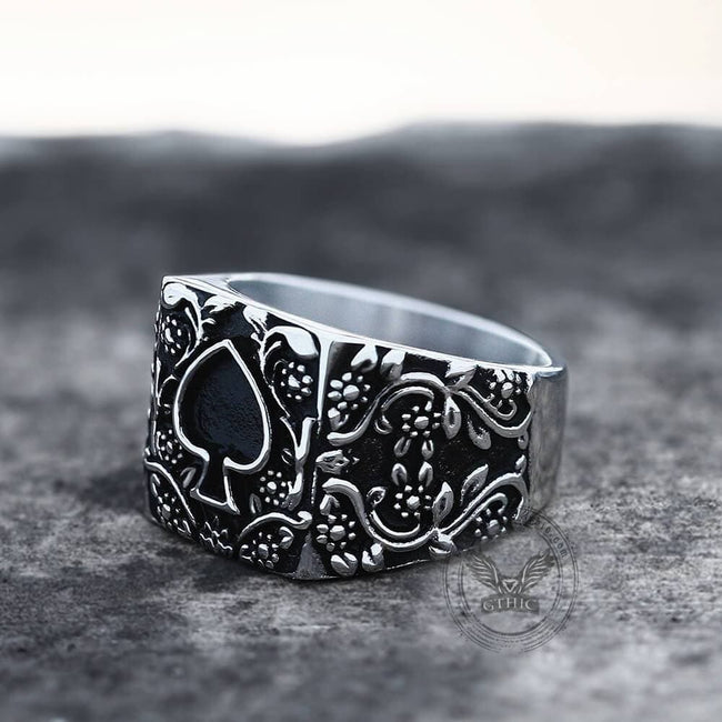 Poker Spades Stainless Steel Biker Ring Hover Image