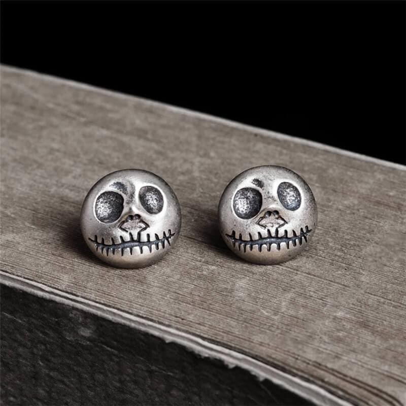 Pumpkin Prince Sterling Silver Skull Stud Earrings