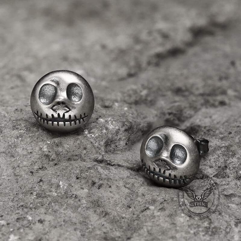 Pumpkin Prince Sterling Silver Skull Stud Earrings