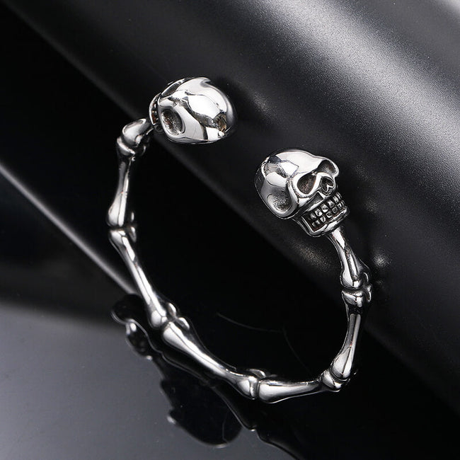 Punk Bones Joints Stainless Steel Skull Open Bracelet Hover Image