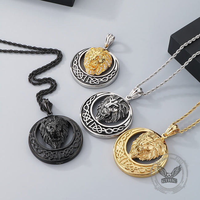 Punk Celtic Gem Hollow Lion Head Stainless Steel Pendant Hover Image