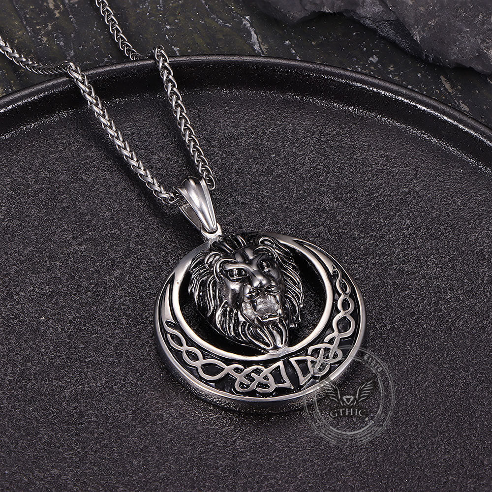Punk Celtic Gem Hollow Lion Head Stainless Steel Pendant