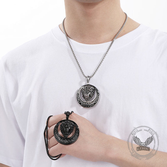 Punk Celtic Gem Hollow Lion Head Stainless Steel Pendant Main Image