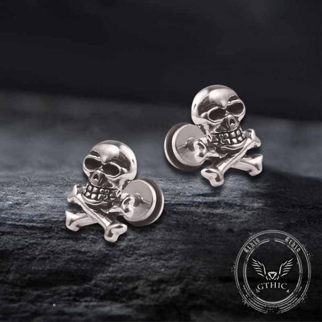 Punk Crossbones Skull Stainless Steel Stud Earrings Hover Image