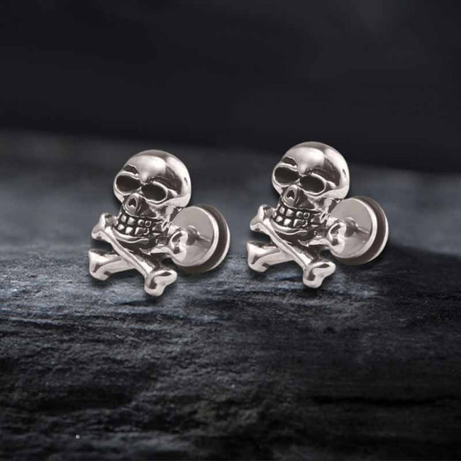 Punk Crossbones Skull Stainless Steel Stud Earrings Main Image