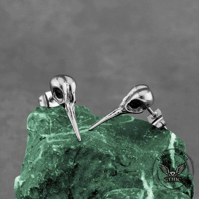 Punk Crow Skull Stainless Steel Stud Earrings Hover Image