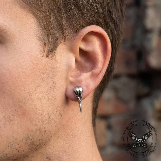 Punk Crow Skull Stainless Steel Stud Earrings Main Image