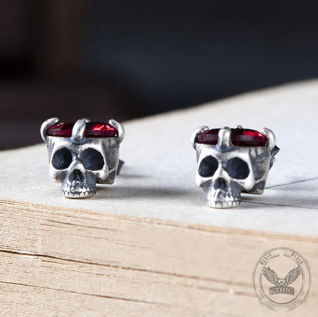 Punk Dark Skull Gemstone Sterling Silver Stud Earrings Main Image