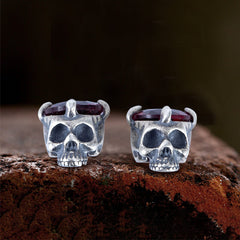 Punk Dark Skull Gemstone Sterling Silver Stud Earrings