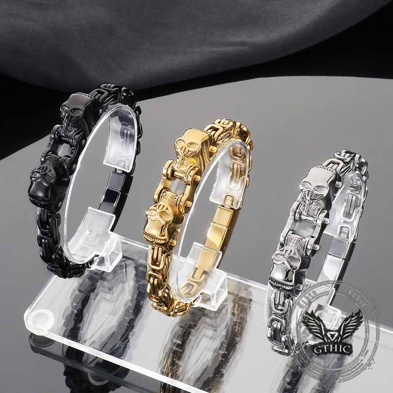 Punk Double Skull Head Stainless Steel Bracelet