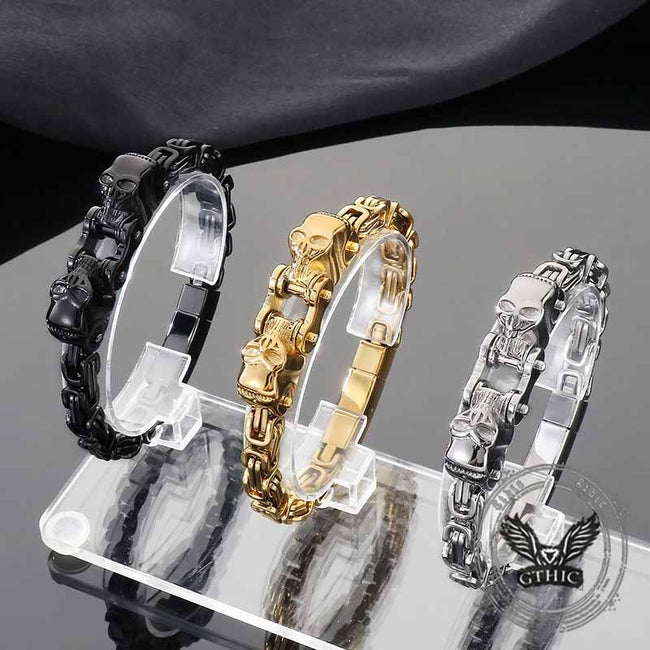Punk Double Skull Head Stainless Steel Bracelet Hover Image
