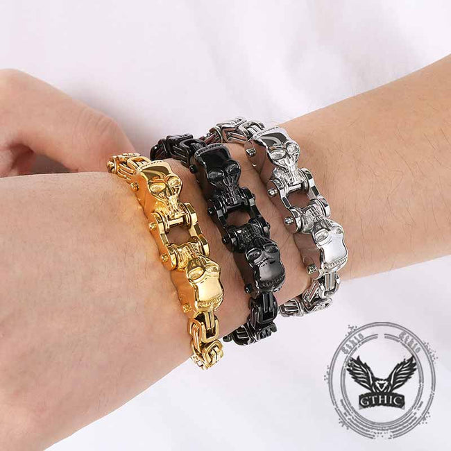 Punk Double Skull Head Stainless Steel Bracelet Main Image