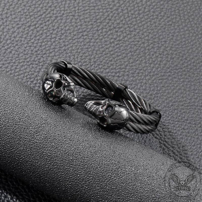 Punk Double Skull Wire Stainless Steel Bracelet Main Image