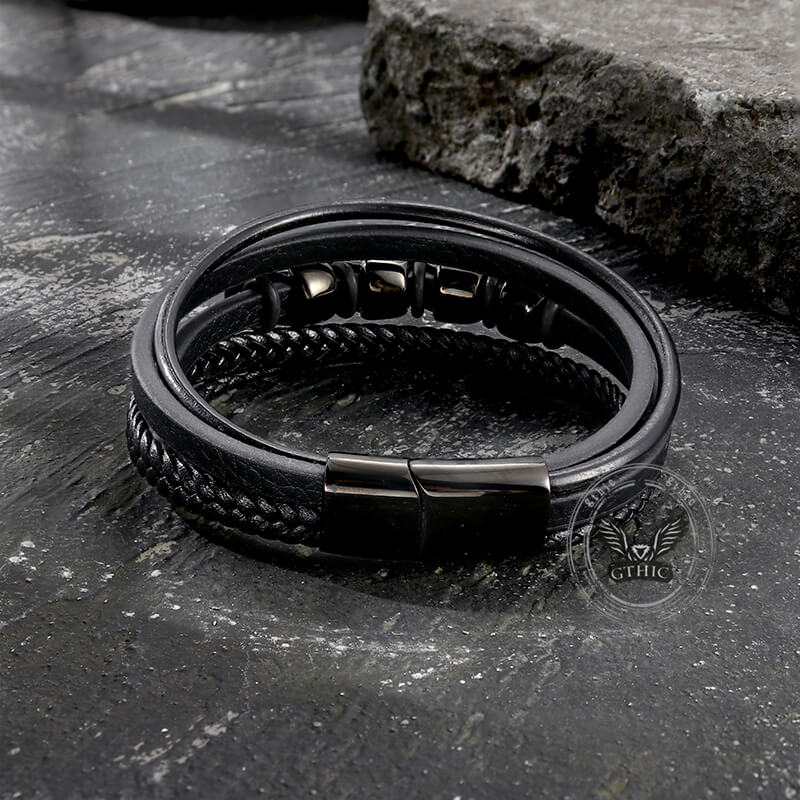 Punk Four Skulls Multi-Layer Braided Leather Bracelet