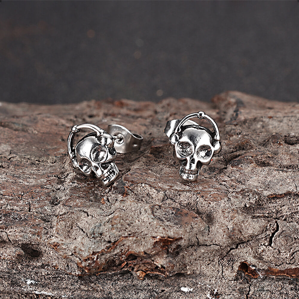 Punk Headphones Skull Stainless Steel Stud Earrings