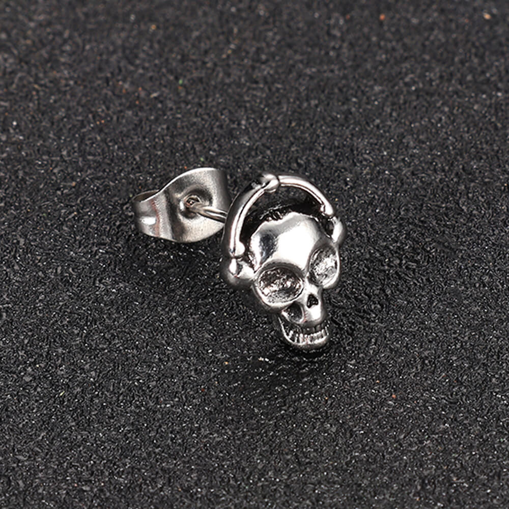Punk Headphones Skull Stainless Steel Stud Earrings