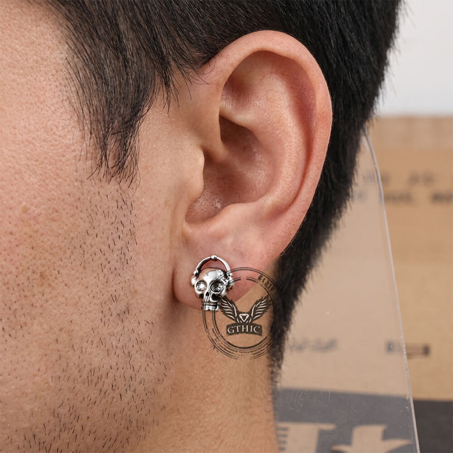 Punk Headphones Skull Stainless Steel Stud Earrings Main Image