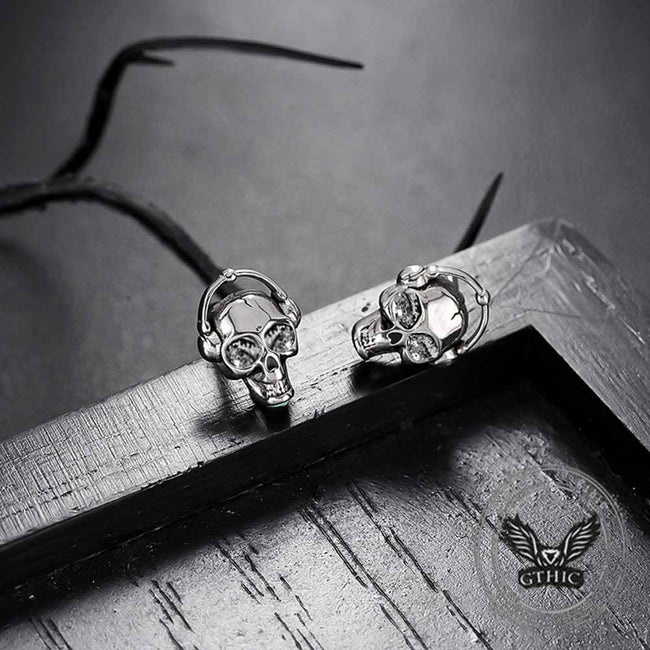 Punk Headphones Skull Stainless Steel Stud Earrings Hover Image