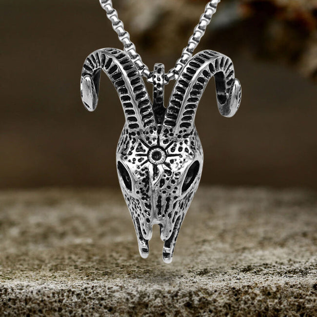 Punk Horned Goat Stainless Steel Skull Pendant Main Image