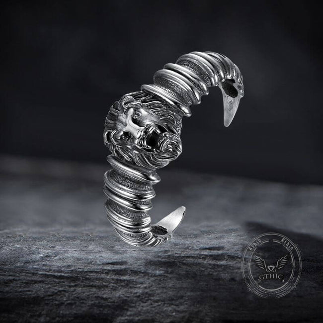 Punk Lion Head Skull Stainless Steel Biker Open Bracelet Hover Image