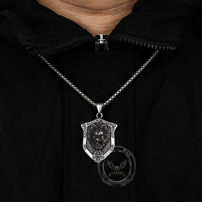 Punk Lion Wolf Shield Stainless Steel Necklace Main Image