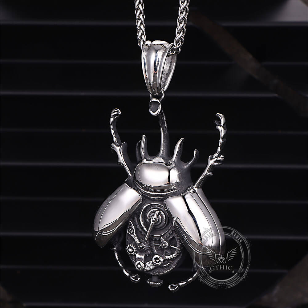 Punk Mechanical Gear Beetle Stainless Steel Pendant