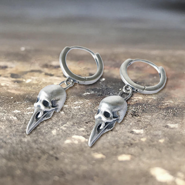 Punk Raven Skull Sterling Silver Stud Earrings Hover Image