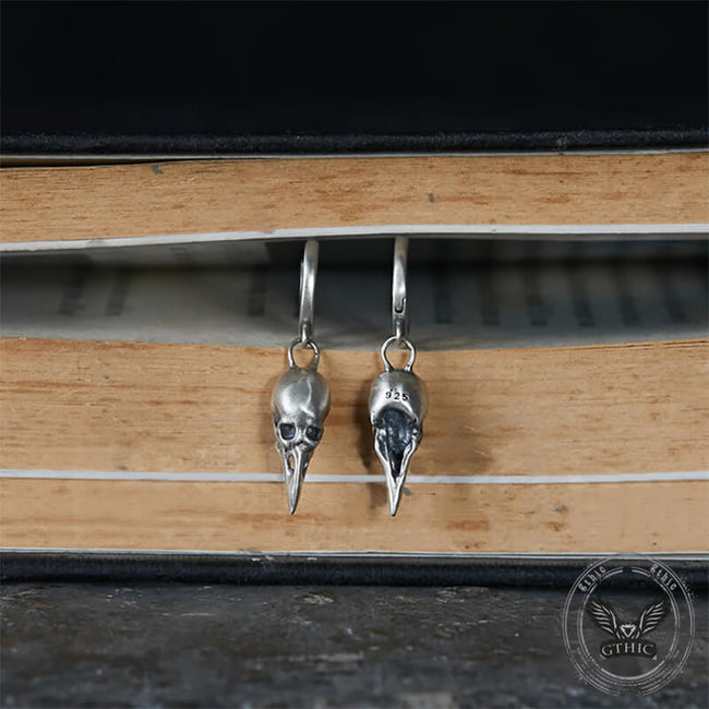 Punk Raven Skull Sterling Silver Stud Earrings Main Image