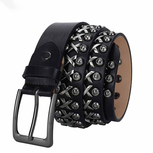 Punk Rivet Wear-Resistant Cowhide Leather Belt Hover Image