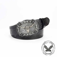 Punk Silver Bull Head Buckle Embossed PU Leather Belt