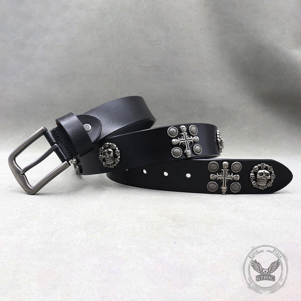 Punk Skull And Cross Genuine Leather Belt