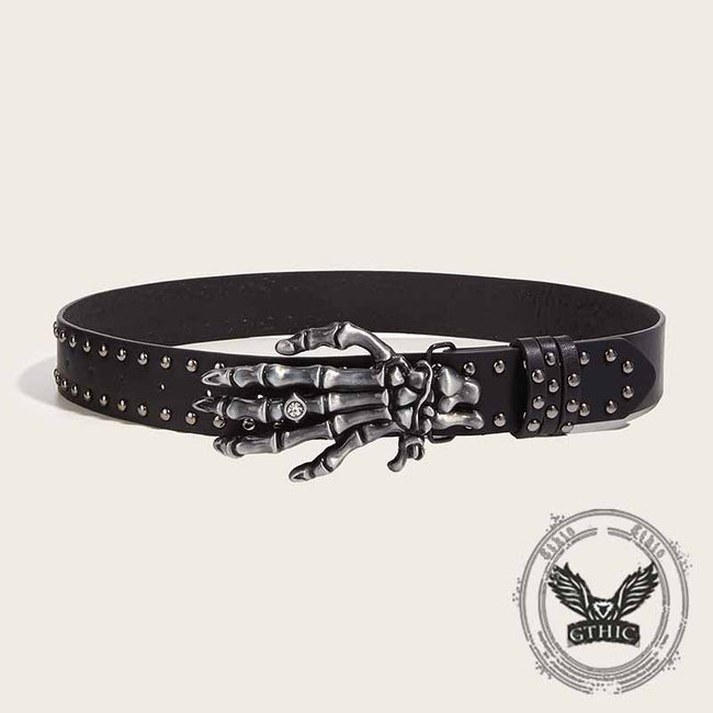 Punk Skull Hand Buckle Rivet PU Leather Belt Main Image