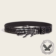 Punk Skull Hand Buckle Rivet PU Leather Belt
