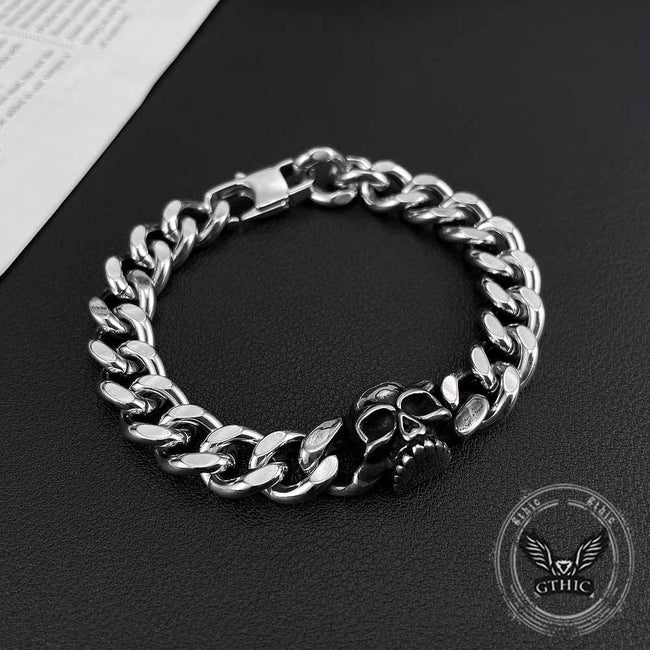 Punk Skull Head Cuban Link Stainless Steel Bracelet Hover Image