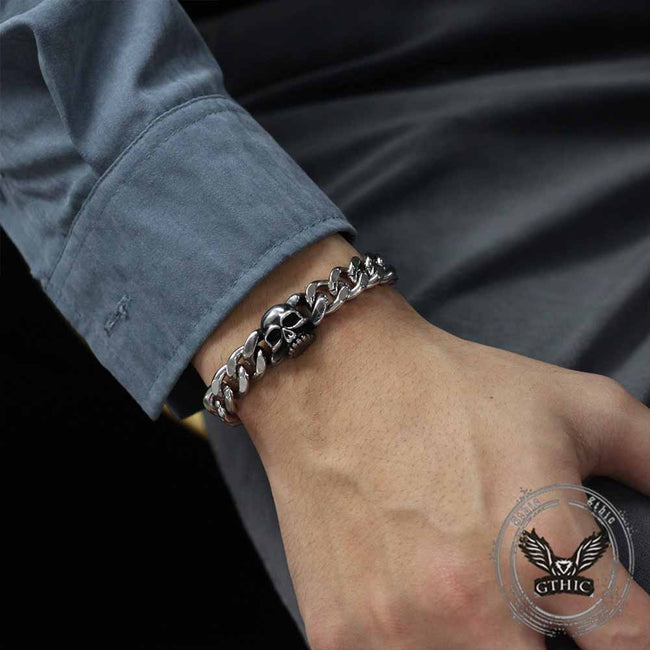 Punk Skull Head Cuban Link Stainless Steel Bracelet Main Image