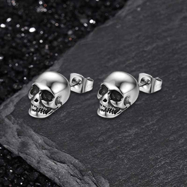 Punk Skull Head Stainless Steel Stud Earrings Hover Image