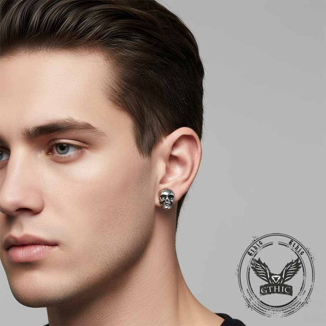Punk Skull Head Stainless Steel Stud Earrings Main Image