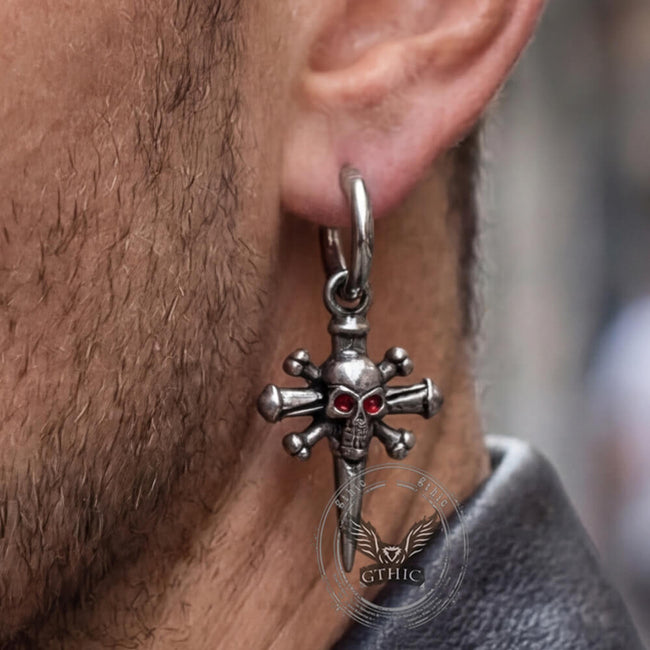 Punk Skull Nail Cross Stainless Steel Gem Earrings Main Image