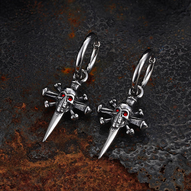 Punk Skull Nail Cross Stainless Steel Gem Earrings Hover Image