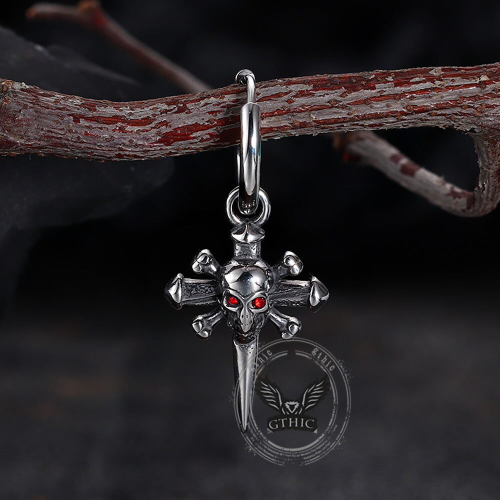 Punk Skull Nail Cross Stainless Steel Gem Earrings