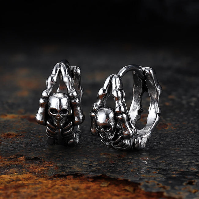 Punk Street Scorpion Stainless Steel Skull Hoop Earrings Hover Image