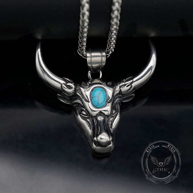 Punk Turquoise Bull Head Stainless Steel Pendant Main Image