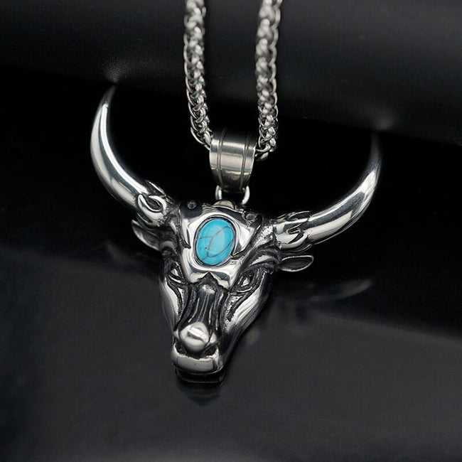 Punk Turquoise Bull Head Stainless Steel Pendant Hover Image