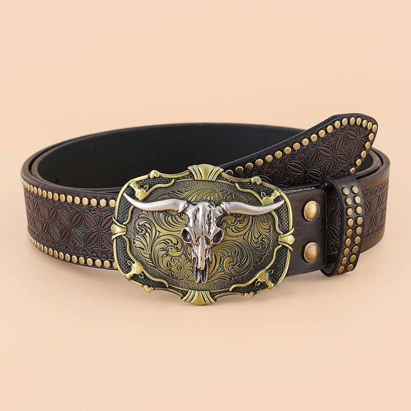 Punk Western Cowboy Wild Bull PU Leather Belt