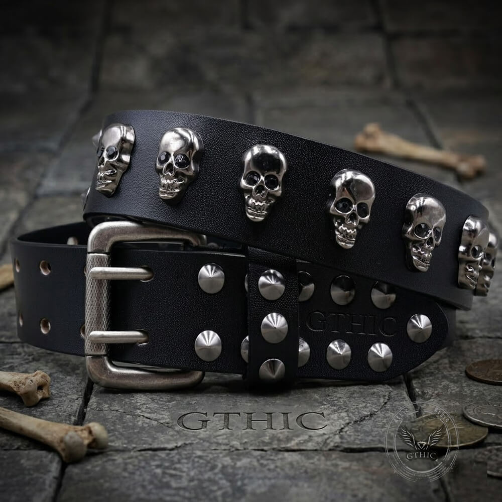 Punk Western Studded Skull Genuine Leather Belt