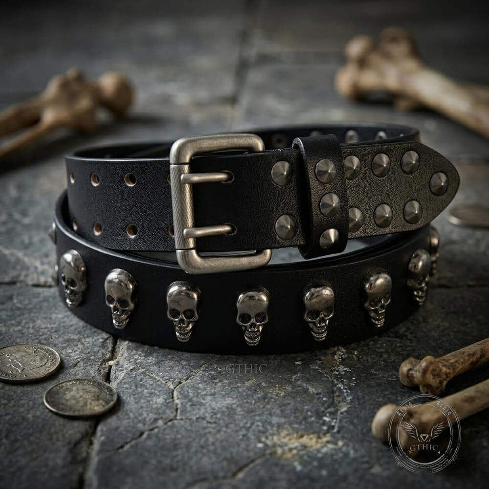 Punk Western Studded Skull Genuine Leather Belt