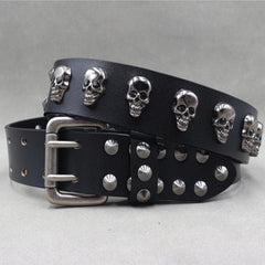 Punk Western Studded Skull Genuine Leather Belt
