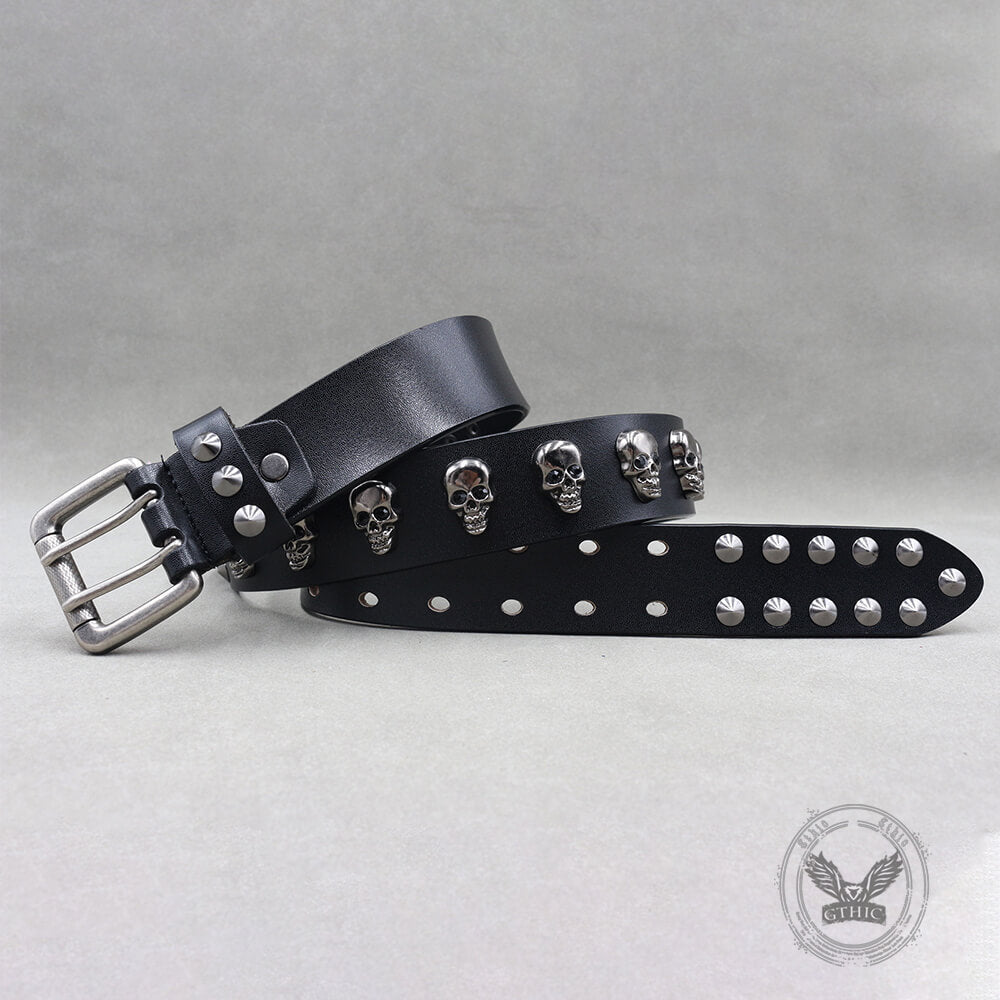 Punk Western Studded Skull Genuine Leather Belt