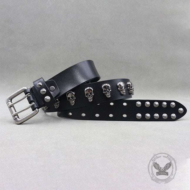 Punk Western Studded Skull Genuine Leather Belt Main Image